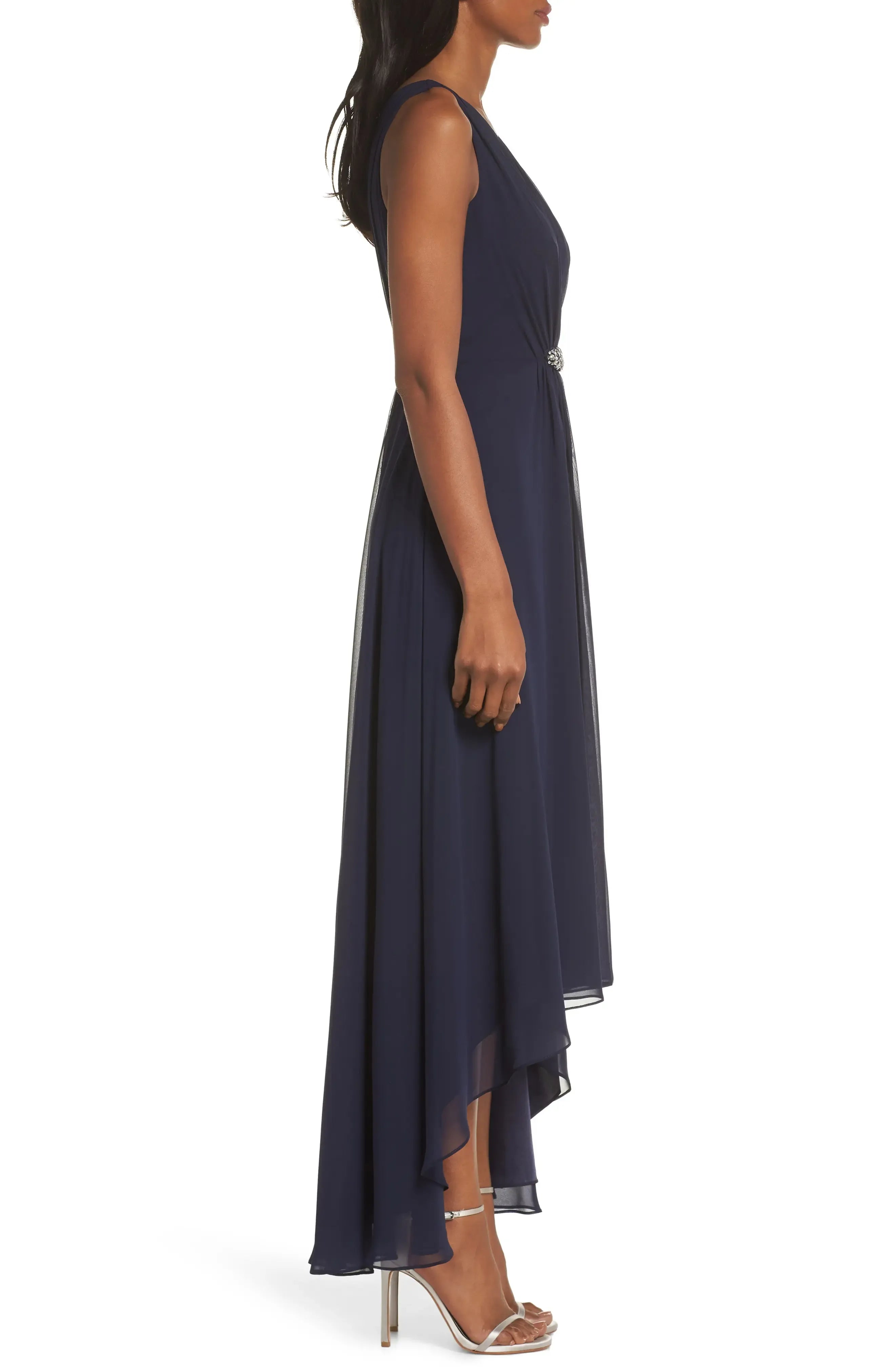 Elegant A-Line V Neck Sleeveless Chiffon High/Low Hem Prom Dress